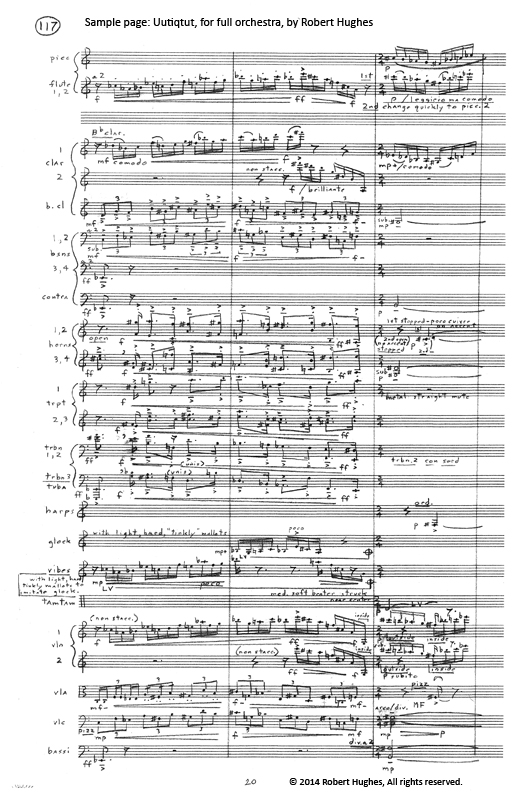 Sample page, music score 'Uutiqtut' by Robert Hughes